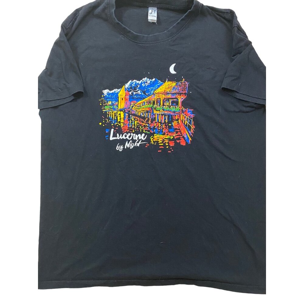 Lucerne by Night Mens T-Shirt XL Black Short Sleeve Switzerland Destinatation